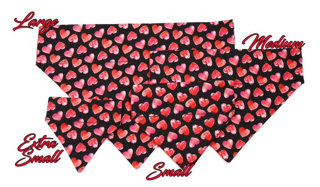 Pink and Red Hearts on Black Pet Scarf