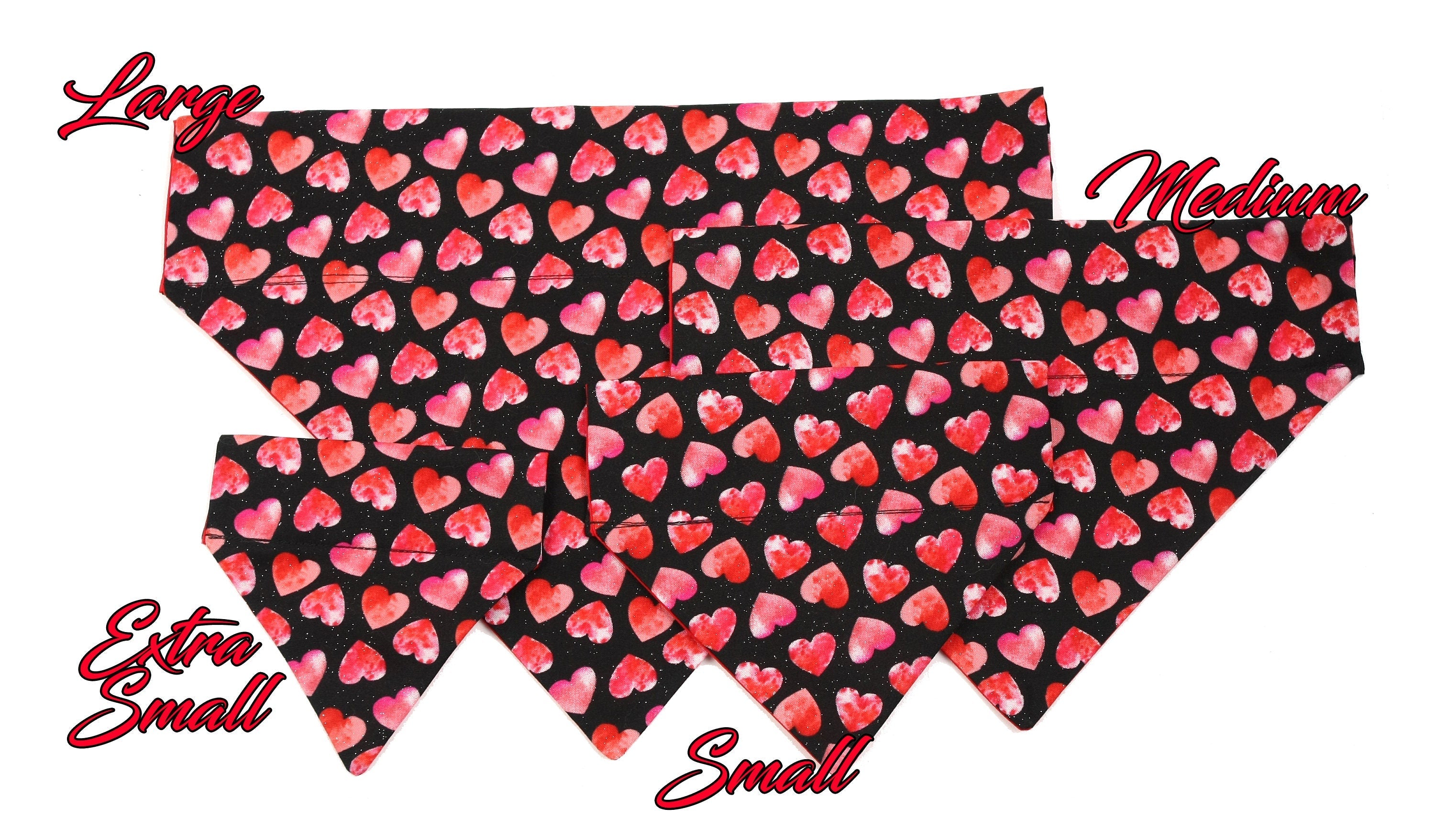 Pink and Red Hearts on Black Pet Scarf